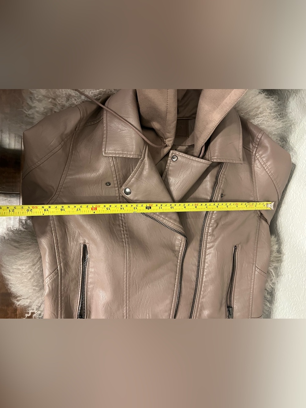 Blank NYC Taupe Leather Moto Jacket with Hooded Liner the Hoodie is detachable. - Picture 4 of 6